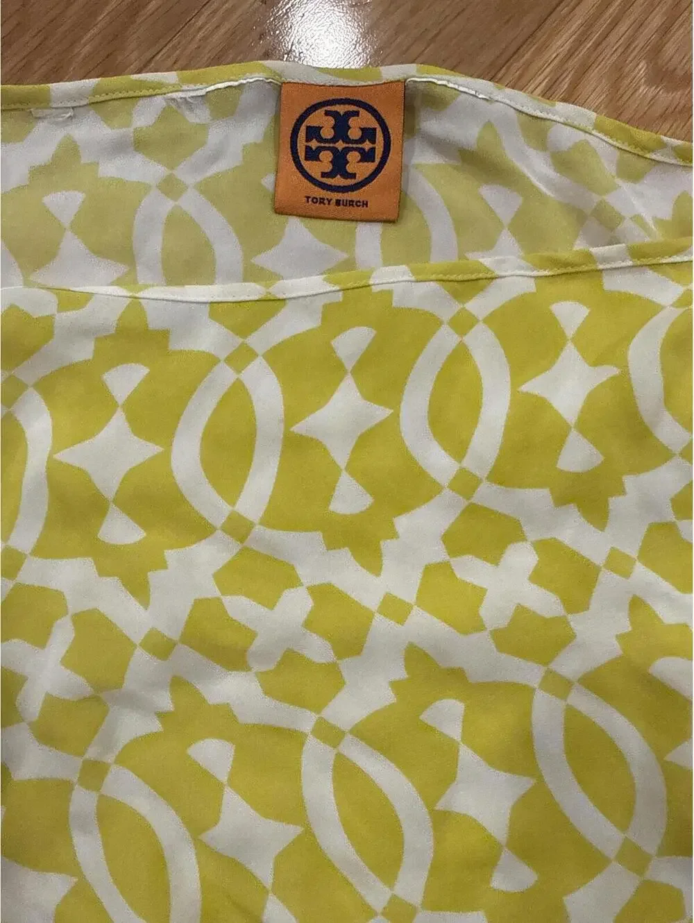 Tory Burch Yellow and White Geometric Print Sleeveless Top